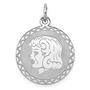 Million Charms Sterling Silver Rhodium-plated Engraveable Girl Disc Charm